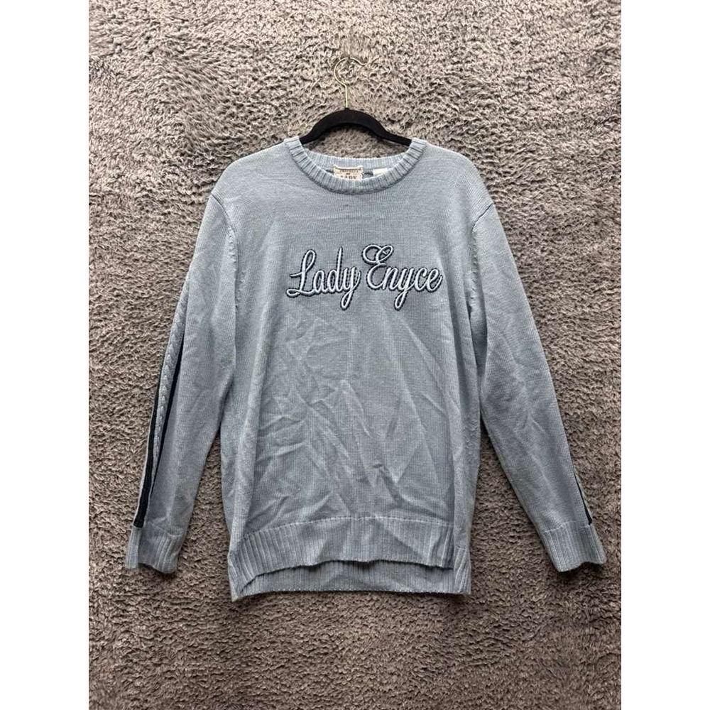 Lady Enyce Embroidered Acrylic-Wool‎ Pullover Sweatshirt Light Blue Mens Size L